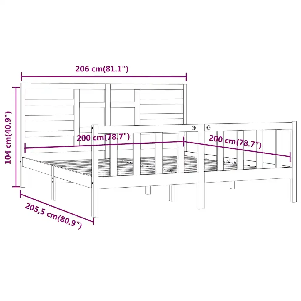 Letto matrimoniale | Letto per adulti | Giroletto Nero in Legno Massello di Pino 200x200 cm - Image 8