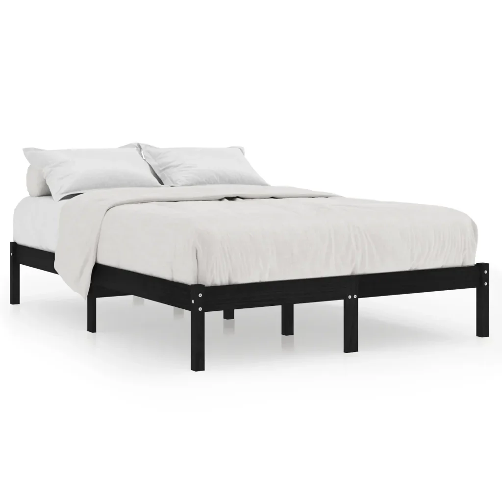 Letto matrimoniale | Letto per adulti | Giroletto Nero in Legno Massello di Pino 200x200 cm