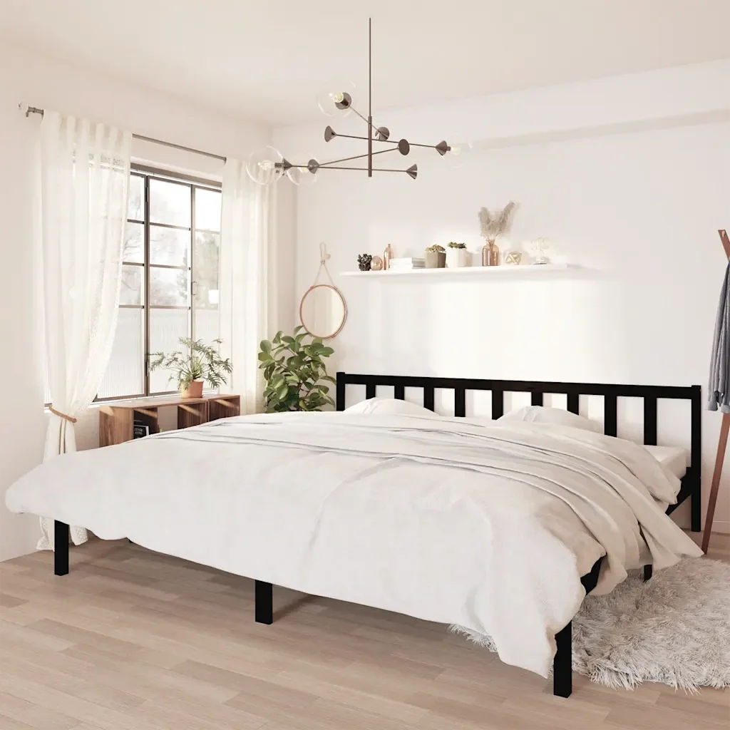 Letto matrimoniale | Letto per adulti | Giroletto Nero in Legno Massello di Pino 200x200 cm - Image 2