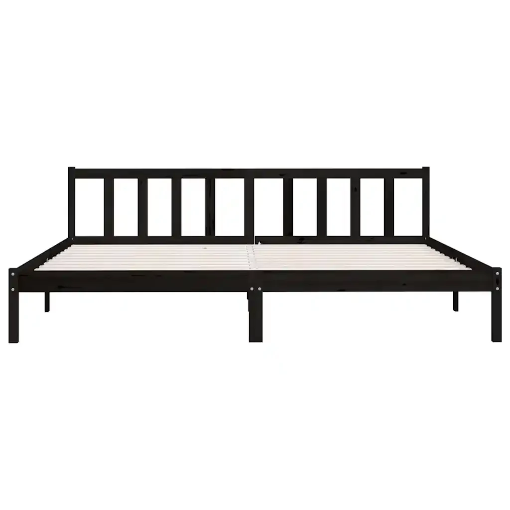 Letto matrimoniale | Letto per adulti | Giroletto Nero in Legno Massello di Pino 200x200 cm - Image 4