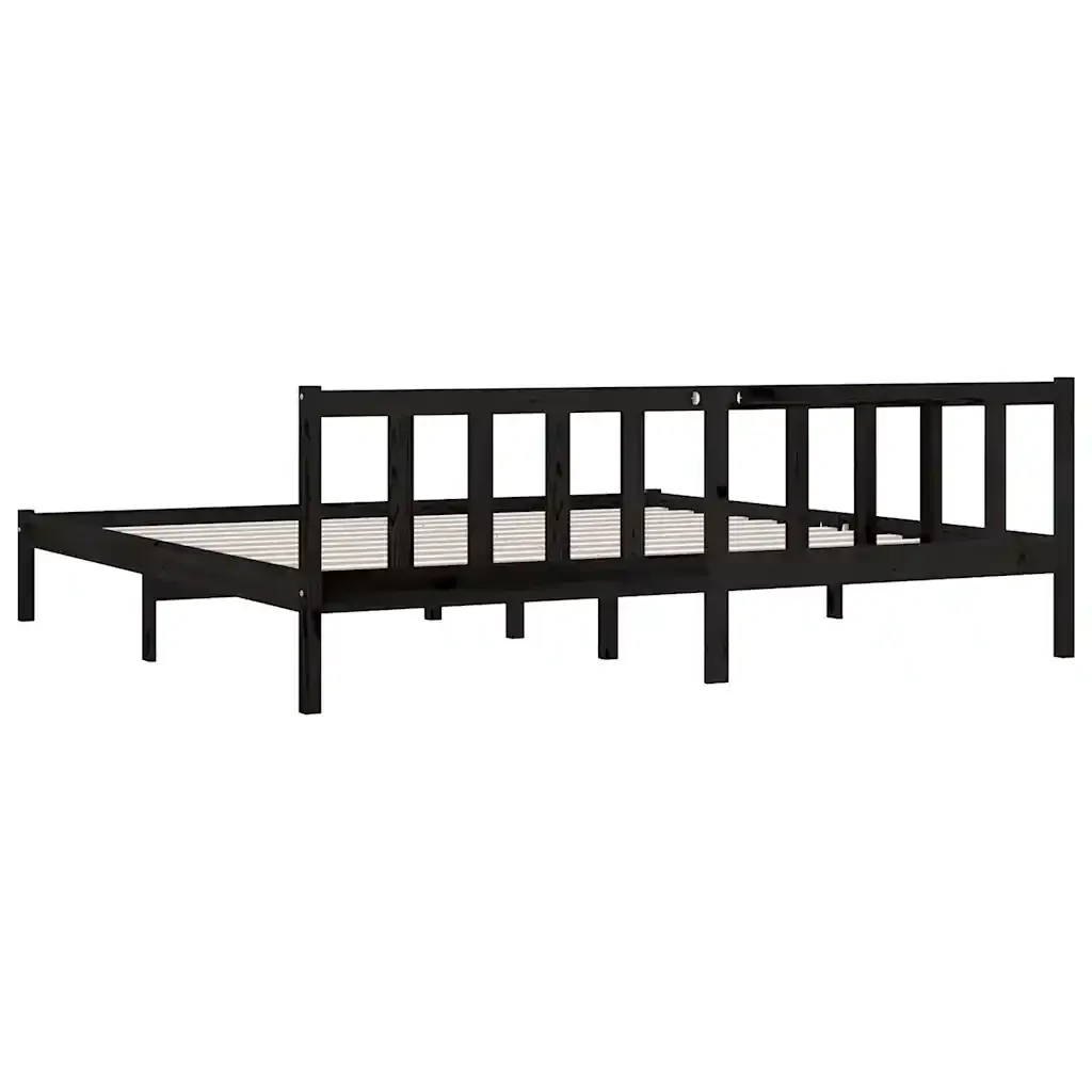 Letto matrimoniale | Letto per adulti | Giroletto Nero in Legno Massello di Pino 200x200 cm - Image 5