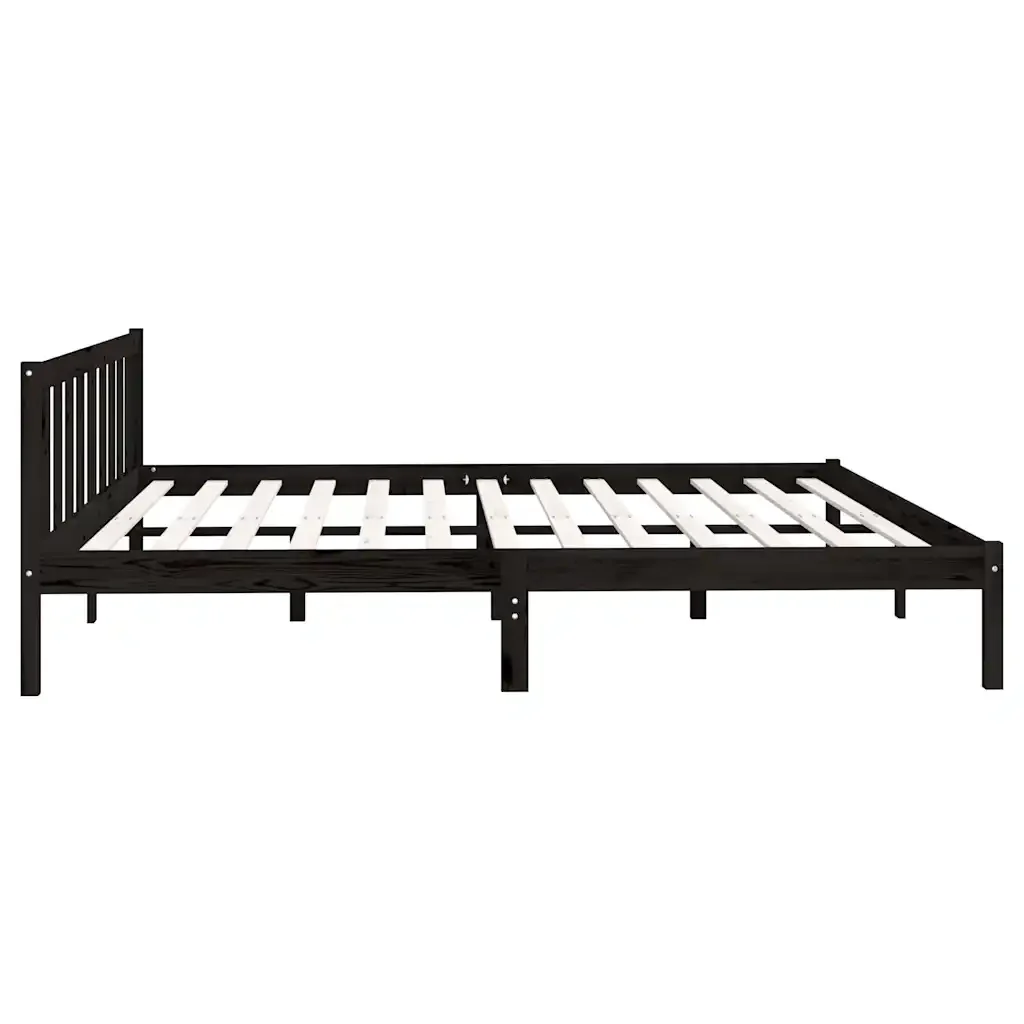 Letto matrimoniale | Letto per adulti | Giroletto Nero in Legno Massello di Pino 200x200 cm - Image 6