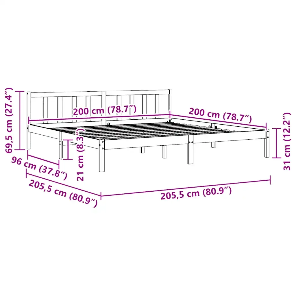Letto matrimoniale | Letto per adulti | Giroletto Nero in Legno Massello di Pino 200x200 cm - Image 9