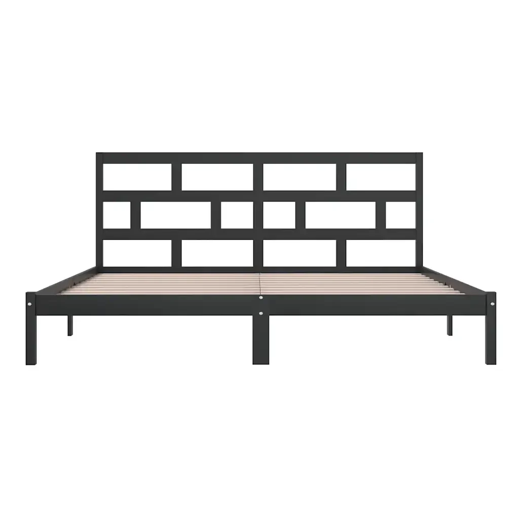 Letto matrimoniale | Letto per adulti | Giroletto Nero in Legno Massello di Pino 200x200 cm - Image 5