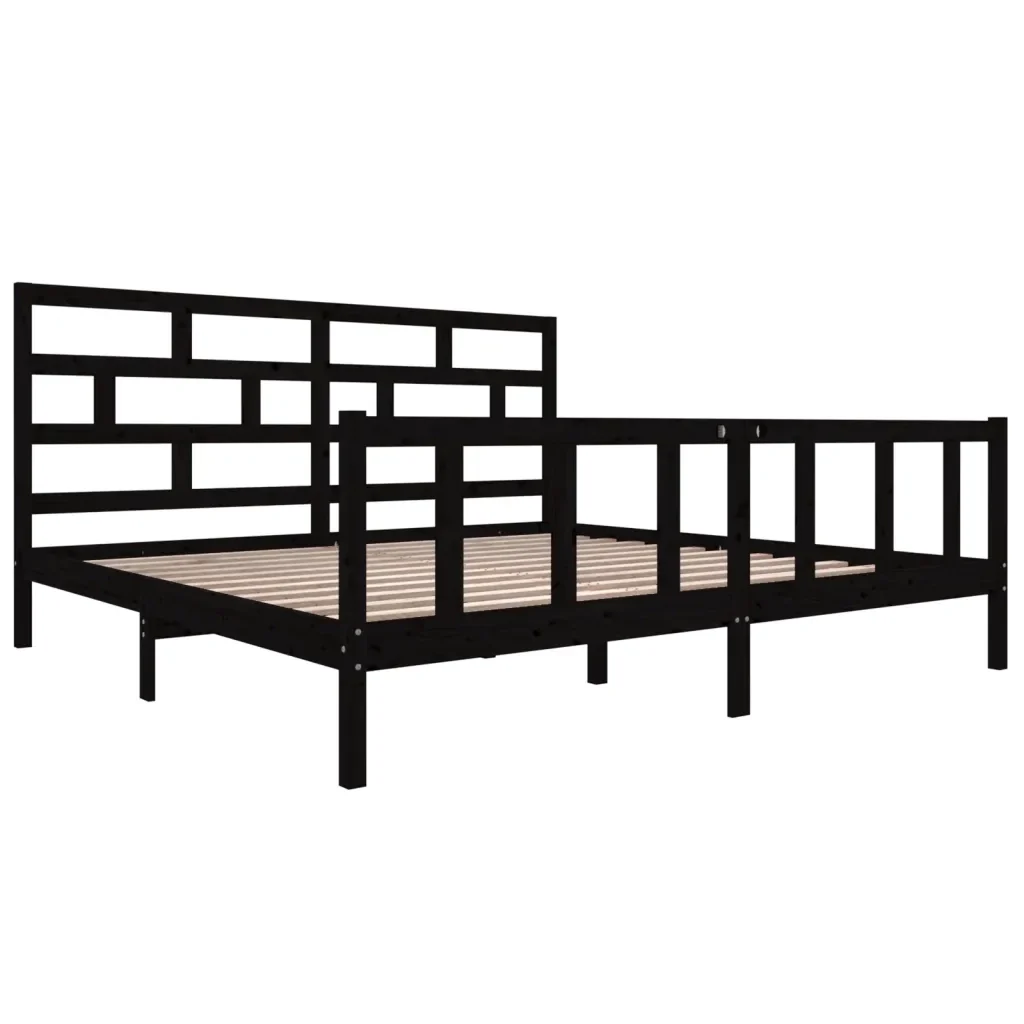 Letto matrimoniale | Letto per adulti | Giroletto Nero in Legno Massello di Pino 200x200 cm - Image 4