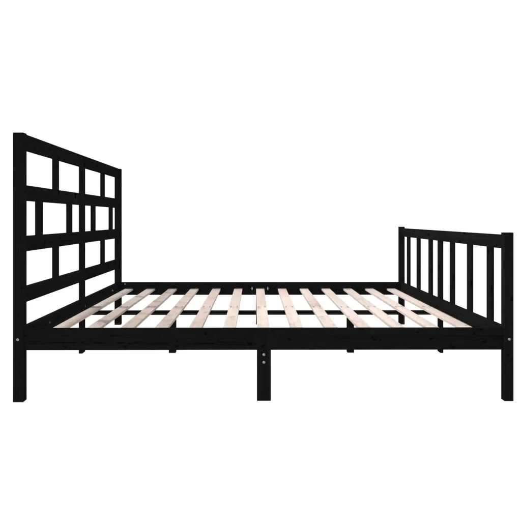 Letto matrimoniale | Letto per adulti | Giroletto Nero in Legno Massello di Pino 200x200 cm - Image 5