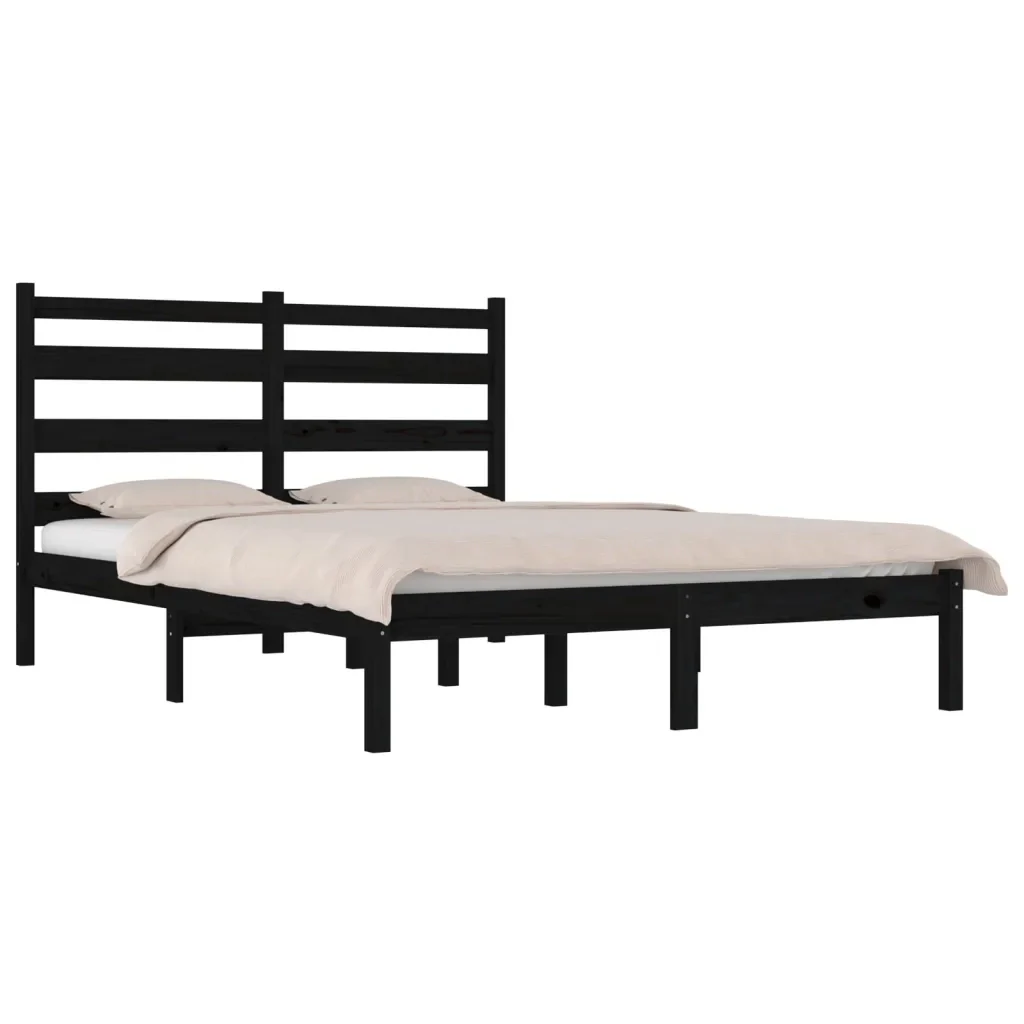 Letto matrimoniale | Letto per adulti | Giroletto Nero in Legno Massello di Pino 200x200 cm - Image 4