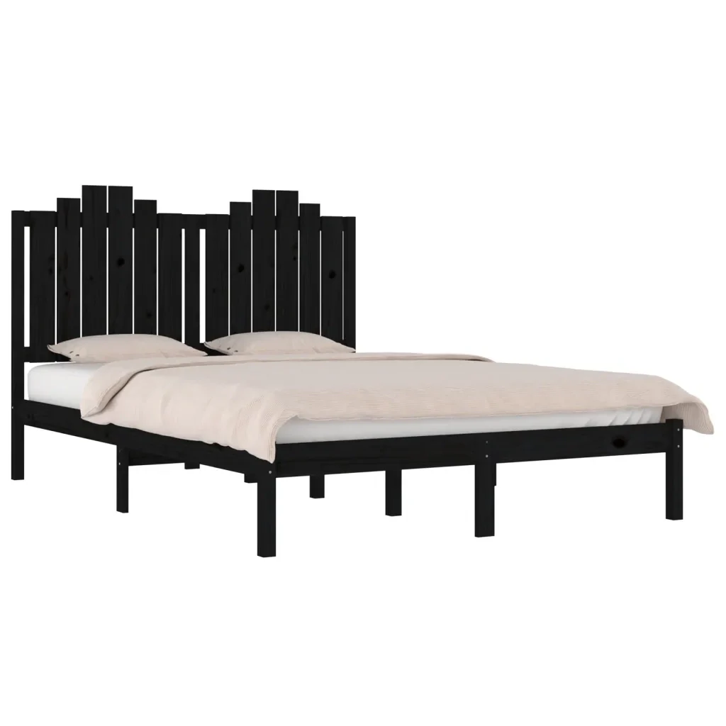Letto matrimoniale | Letto per adulti | Giroletto Nero in Legno Massello di Pino 200x200 cm - Image 4