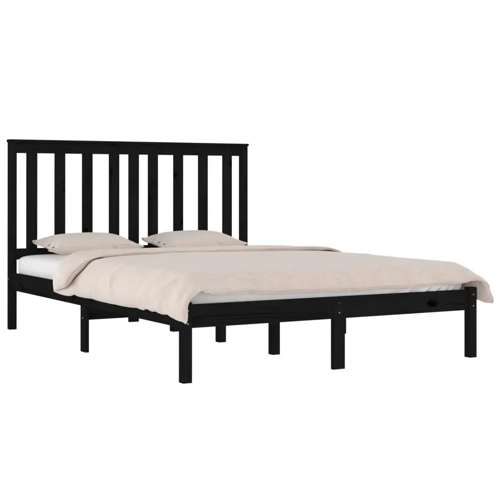 Letto matrimoniale | Letto per adulti | Giroletto Nero in Legno Massello di Pino 200x200 cm - Image 4