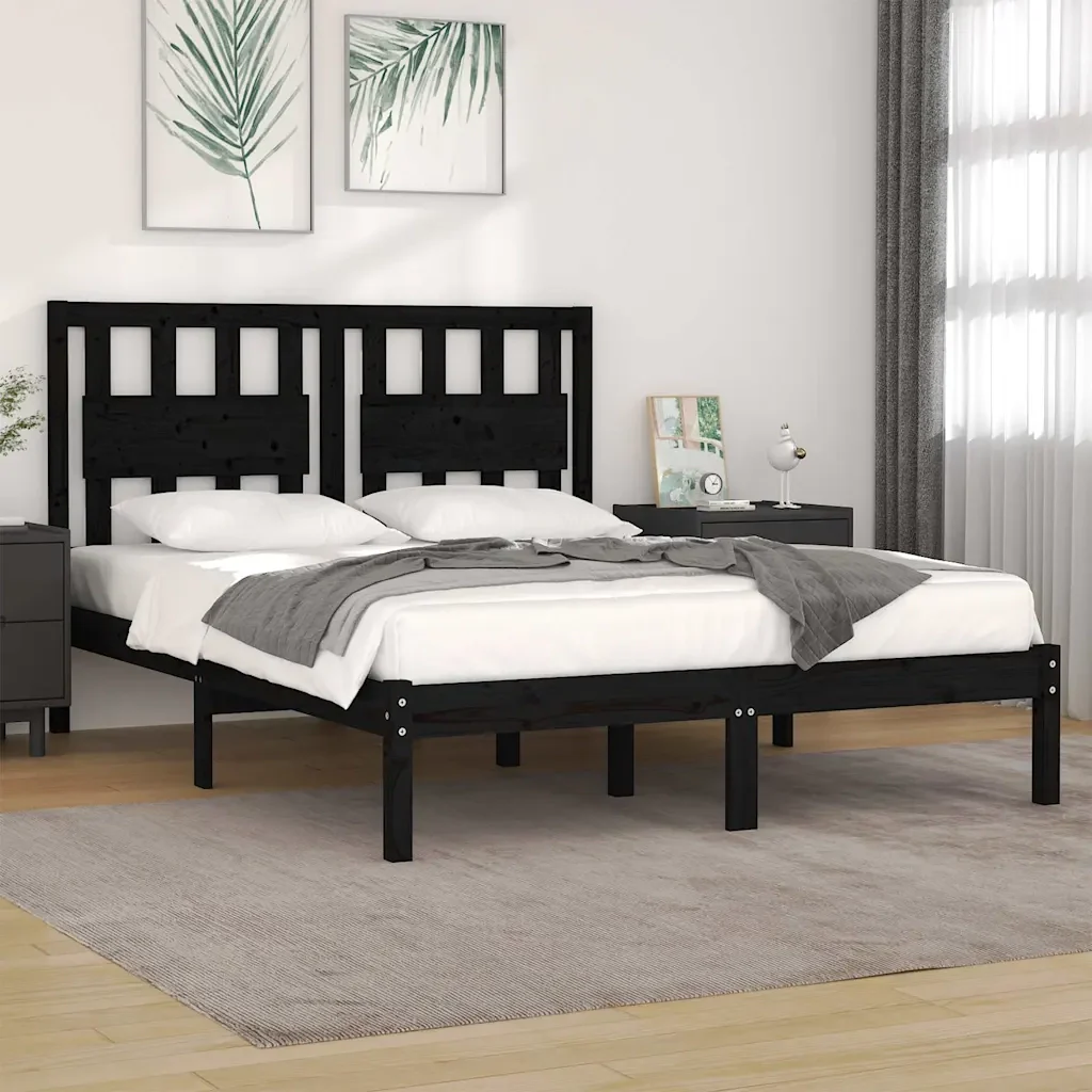 Letto matrimoniale | Letto per adulti | Giroletto Nero in Legno Massello di Pino 200x200 cm - Image 2