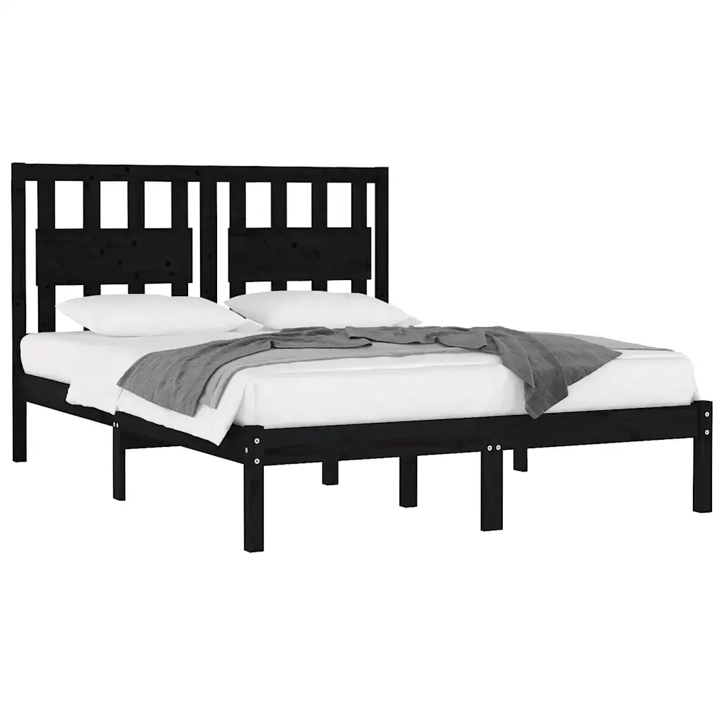 Letto matrimoniale | Letto per adulti | Giroletto Nero in Legno Massello di Pino 200x200 cm - Image 3