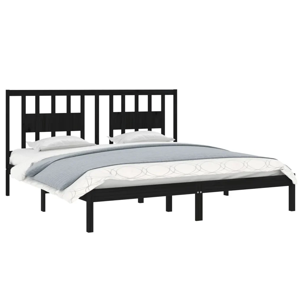 Letto matrimoniale | Letto per adulti | Giroletto Nero in Legno Massello di Pino 200x200 cm - Image 4