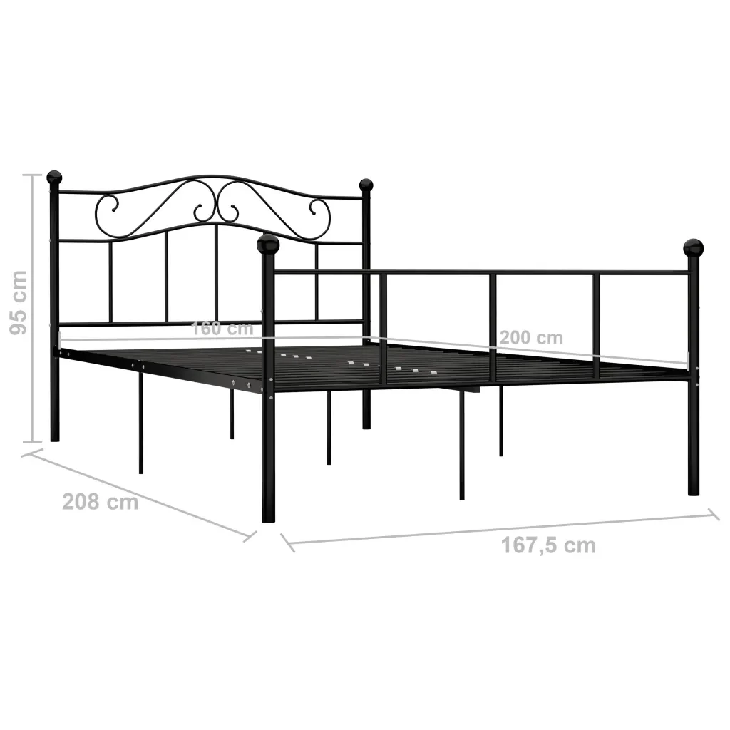 Letto matrimoniale | Letto per adulti | Giroletto Nero in Metallo 160x200 cm - Image 6