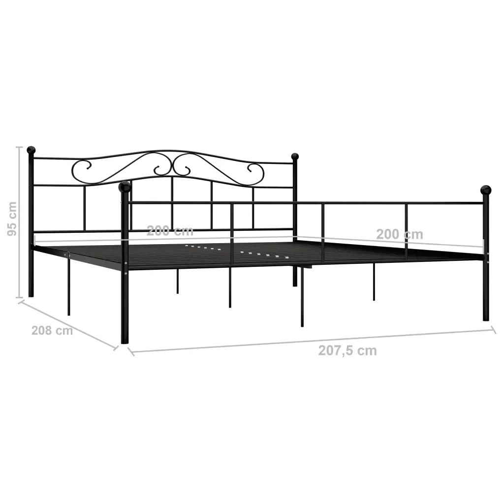 Letto matrimoniale | Letto per adulti | Giroletto Nero in Metallo 200x200 cm - Image 6