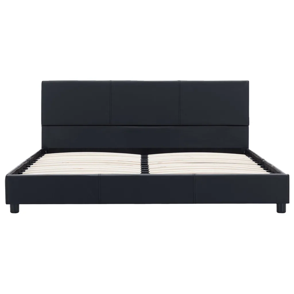 Letto matrimoniale | Letto per adulti | Giroletto Nero in Similpelle 140x200 cm - Image 3