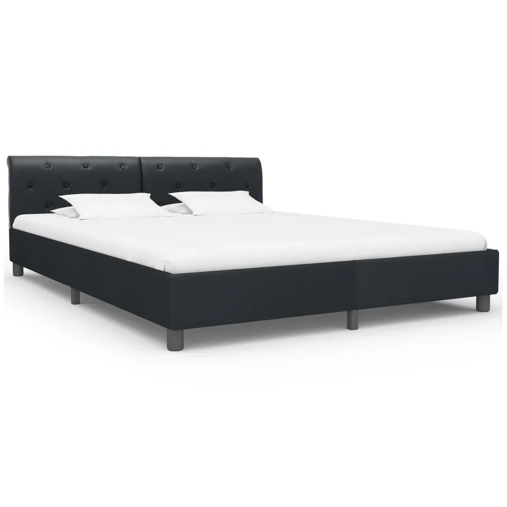 Letto matrimoniale | Letto per adulti | Giroletto Nero in Similpelle 160x200 cm - Image 3