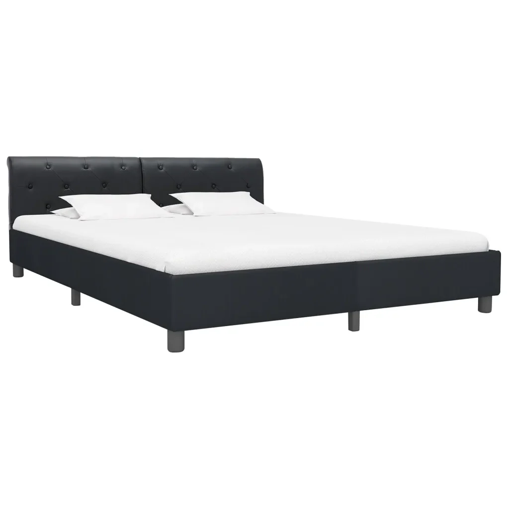 Letto matrimoniale | Letto per adulti | Giroletto Nero in Similpelle 180x200 cm