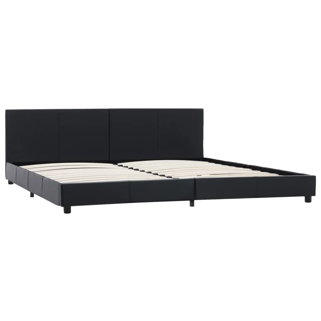 Letto matrimoniale | Letto per adulti | Giroletto Nero in Similpelle 180x200 cm - Image 2