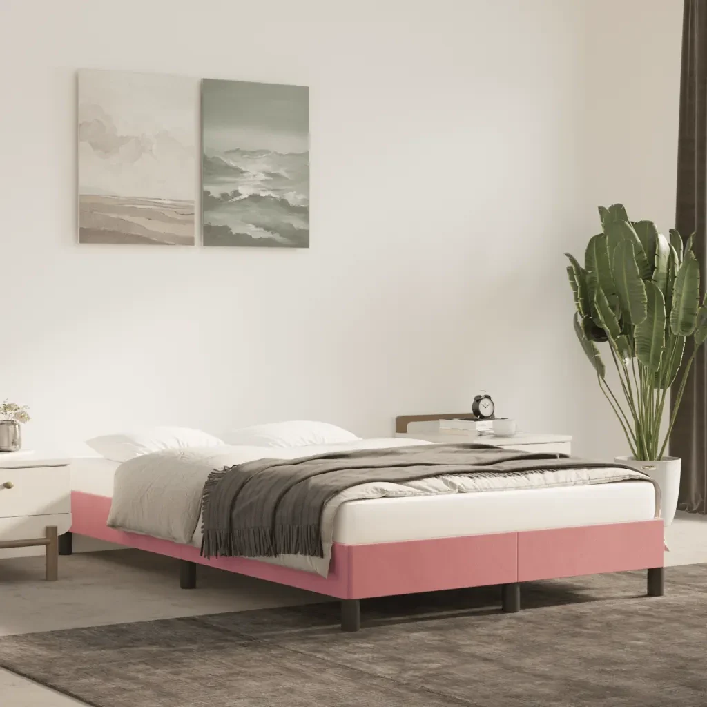 Letto matrimoniale | Letto per adulti | Giroletto Rosa 120x200 cm in Velluto - Image 2