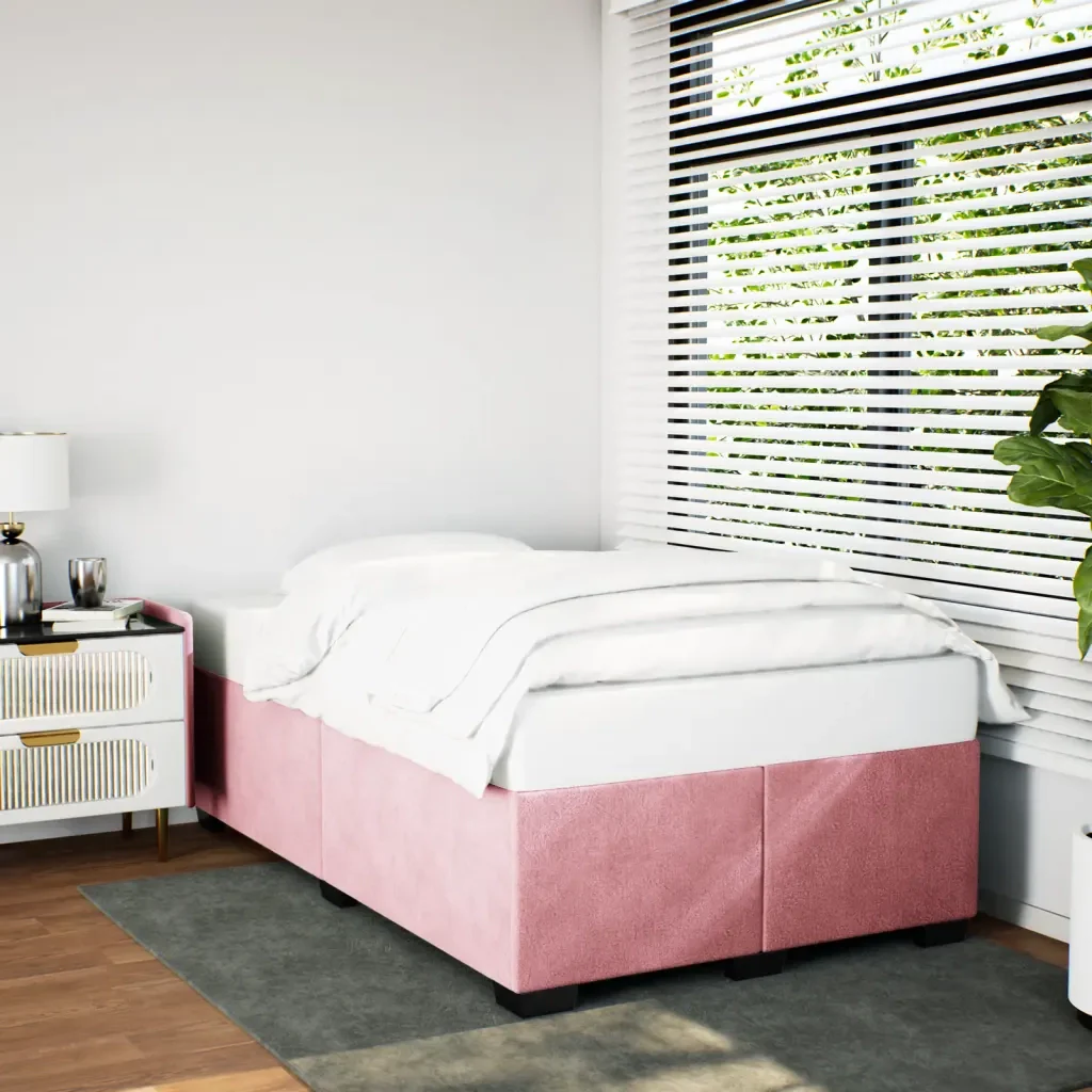 Letto matrimoniale | Letto per adulti | Giroletto Rosa 120x200 cm in Velluto - Image 2