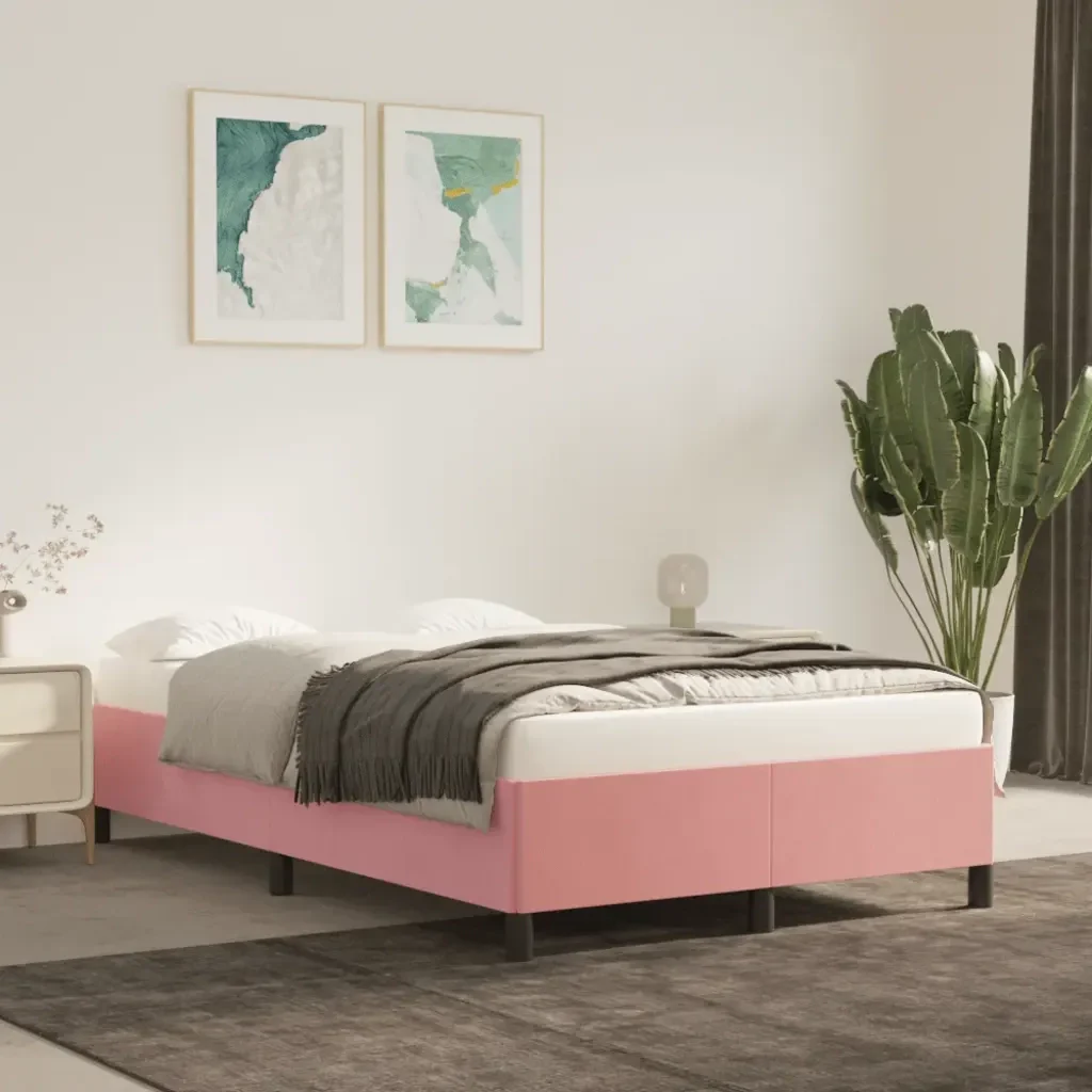 Letto matrimoniale | Letto per adulti | Giroletto Rosa 120x200 cm in Velluto - Image 2