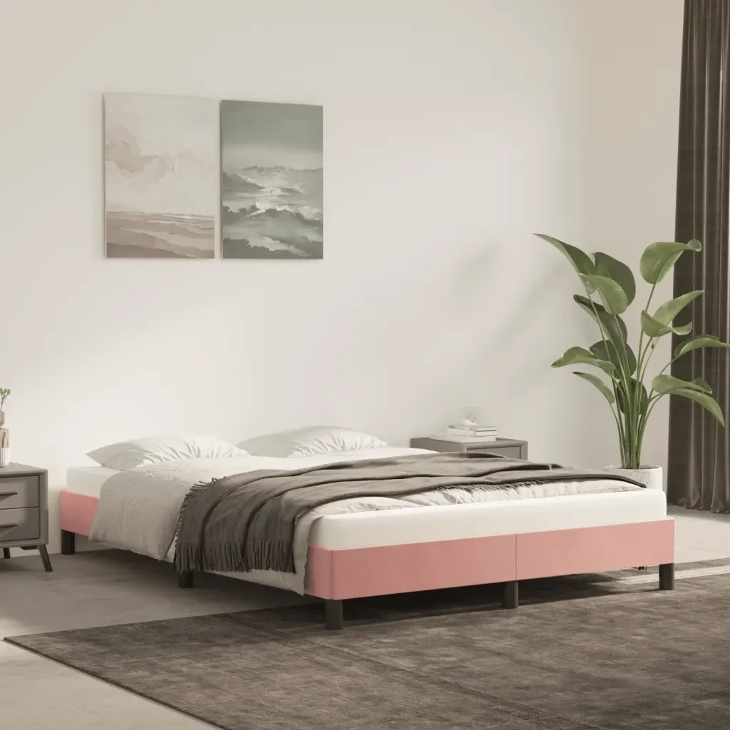 Letto matrimoniale | Letto per adulti | Giroletto Rosa 140x190 cm in Velluto - Image 2