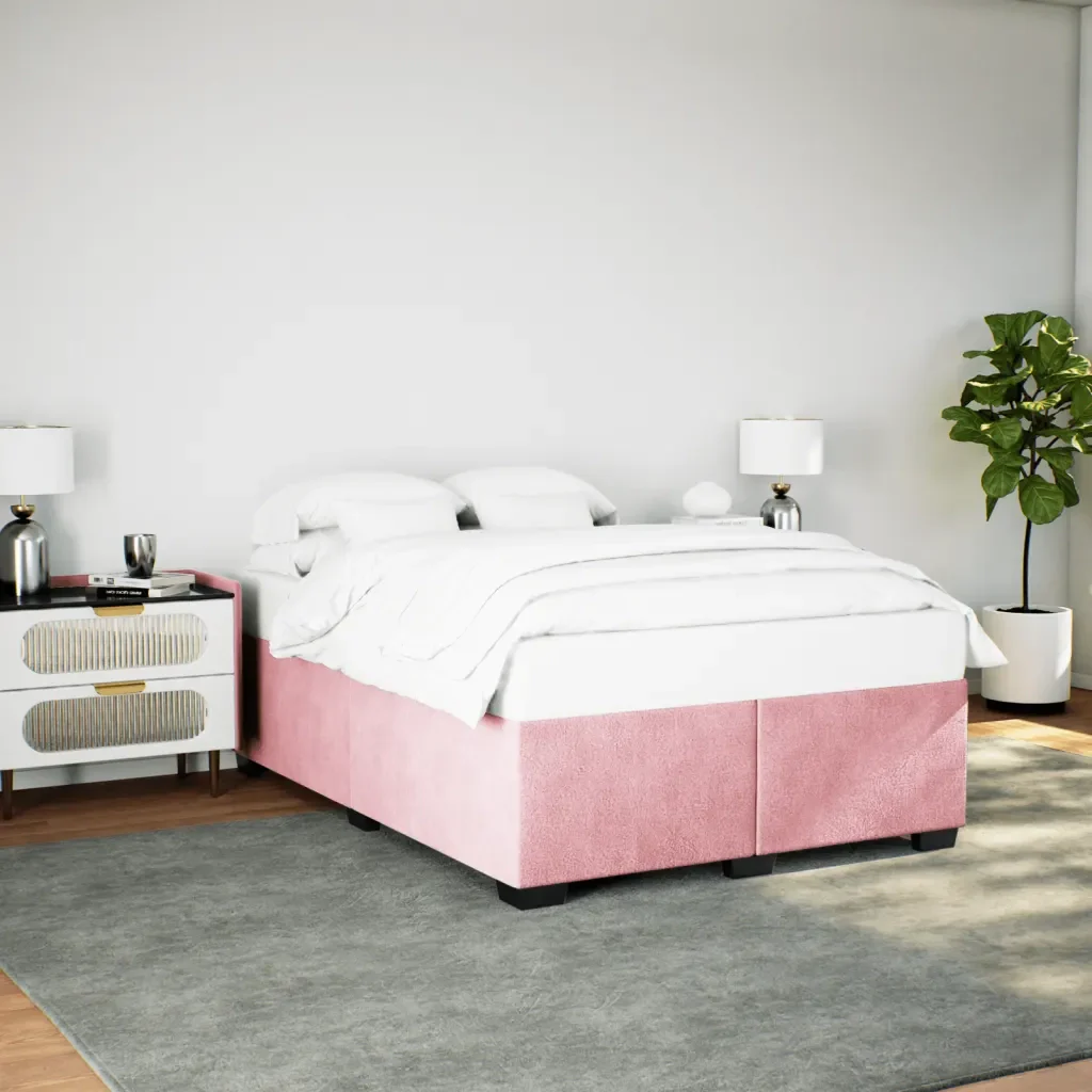 Letto matrimoniale | Letto per adulti | Giroletto Rosa 140x190 cm in Velluto - Image 2