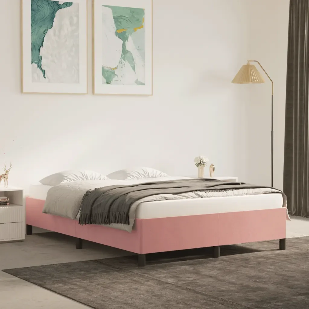 Letto matrimoniale | Letto per adulti | Giroletto Rosa 140x200 cm in Velluto - Image 2