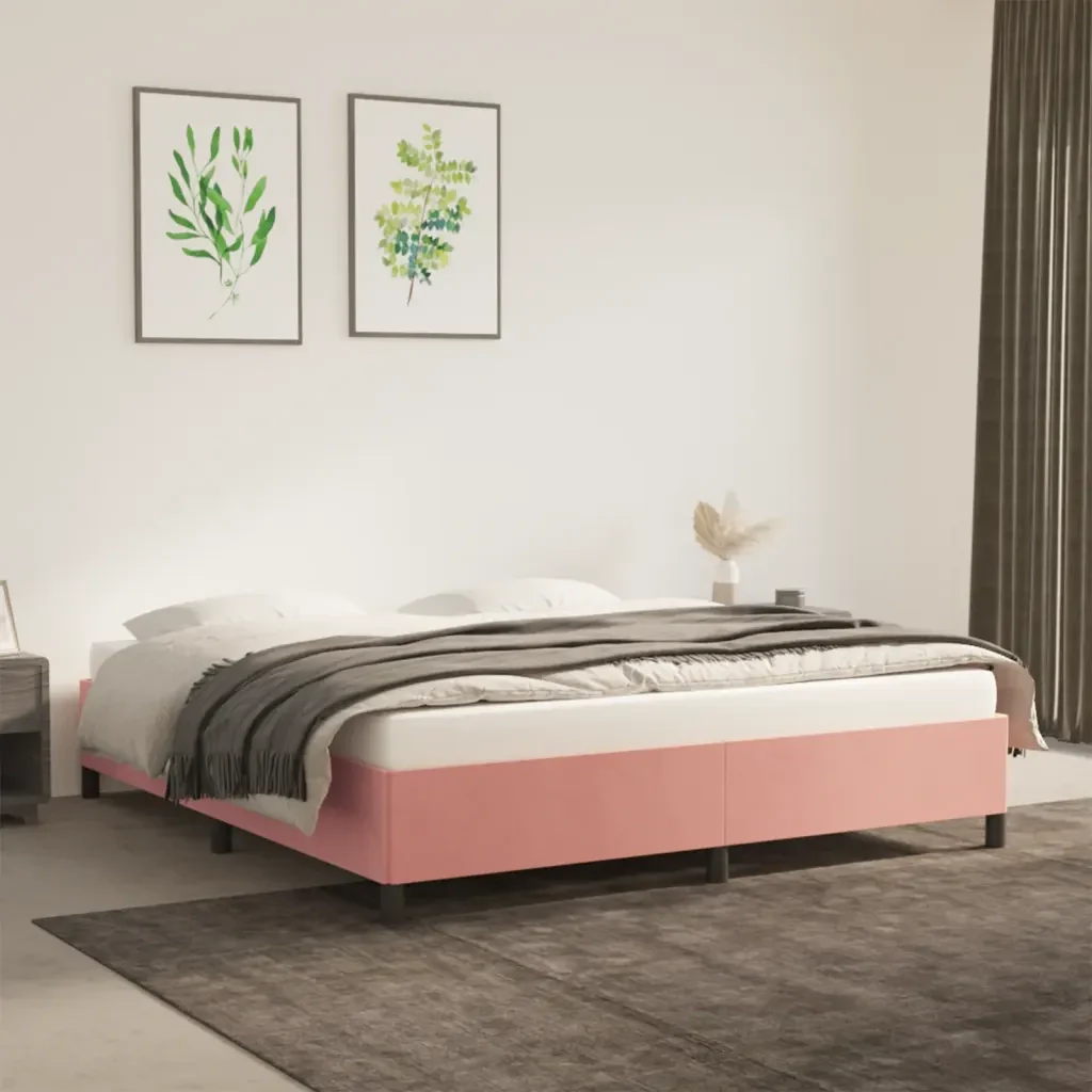 Letto matrimoniale | Letto per adulti | Giroletto Rosa 160x200 cm in Velluto - Image 2