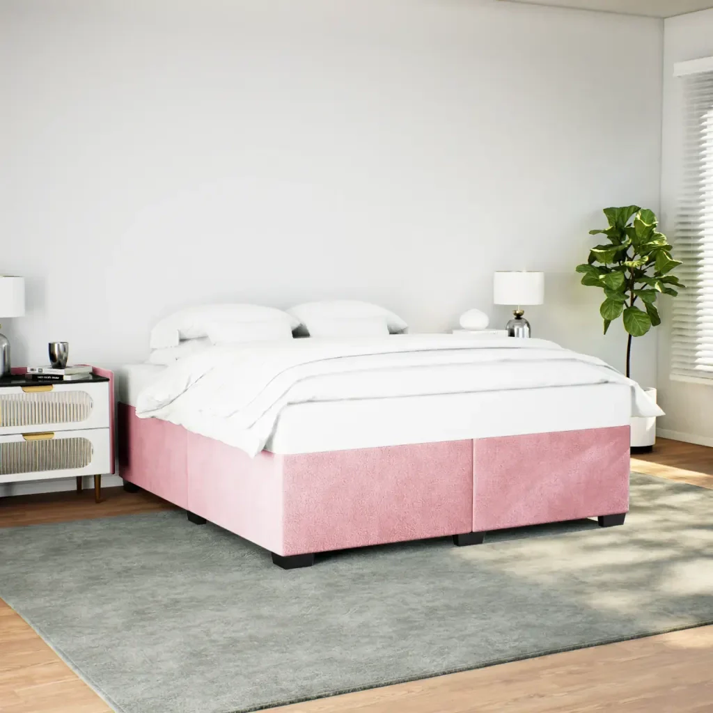 Letto matrimoniale | Letto per adulti | Giroletto Rosa 200x200 cm in Velluto - Image 2