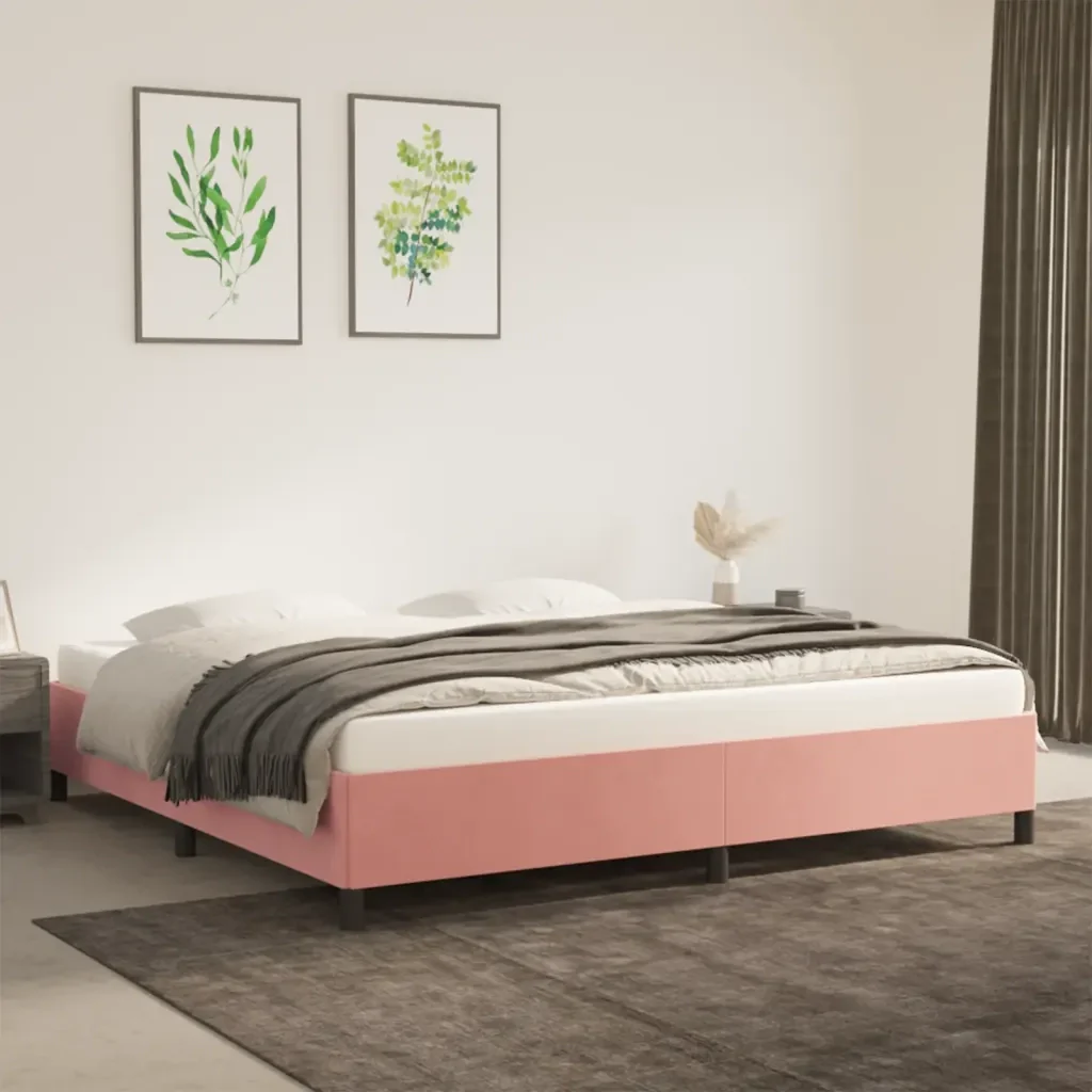 Letto matrimoniale | Letto per adulti | Giroletto Rosa 200x200 cm in Velluto - Image 2