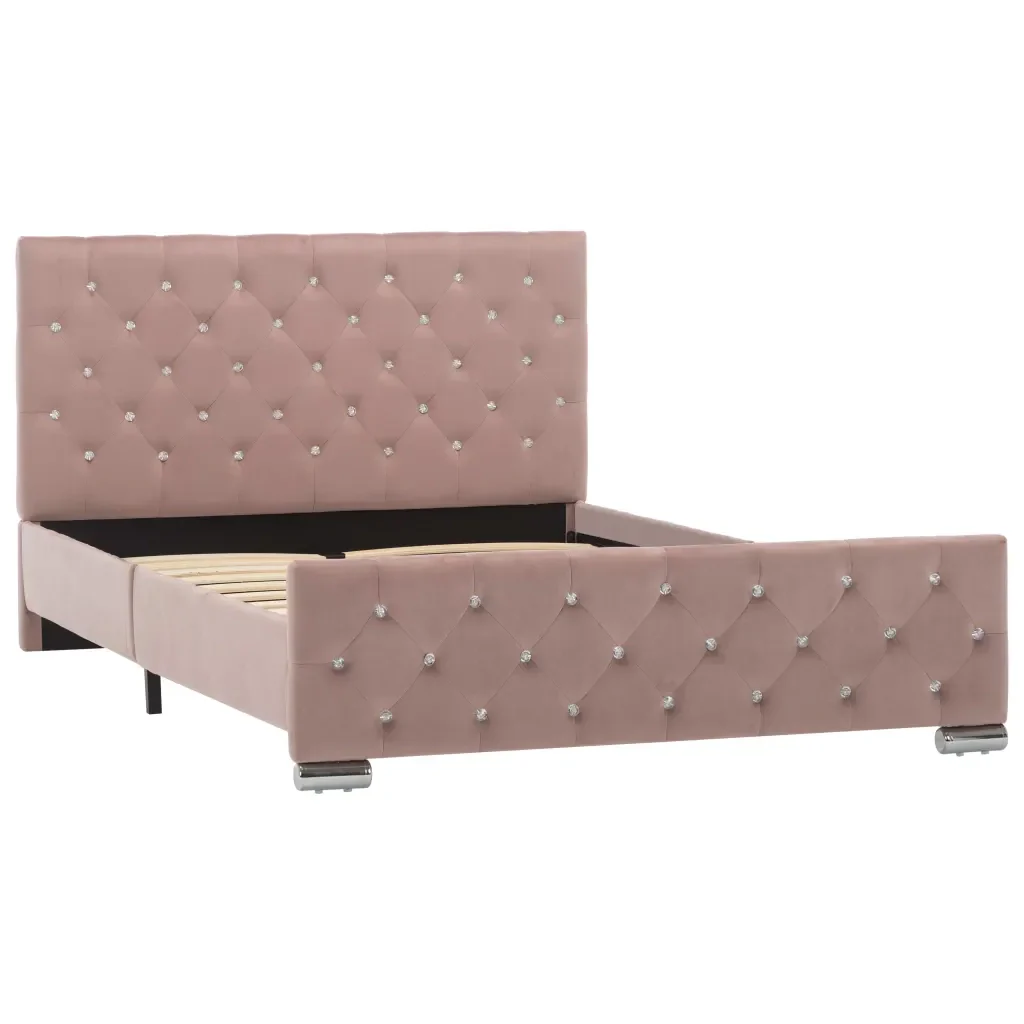 Letto matrimoniale | Letto per adulti | Giroletto Rosa in Velluto 120x200 cm - Image 2