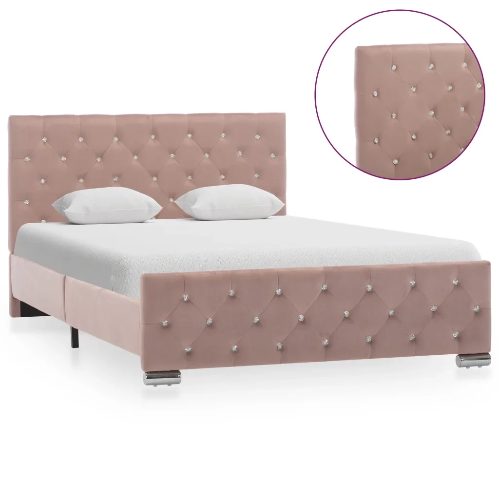 Letto matrimoniale | Letto per adulti | Giroletto Rosa in Velluto 120x200 cm - Image 3