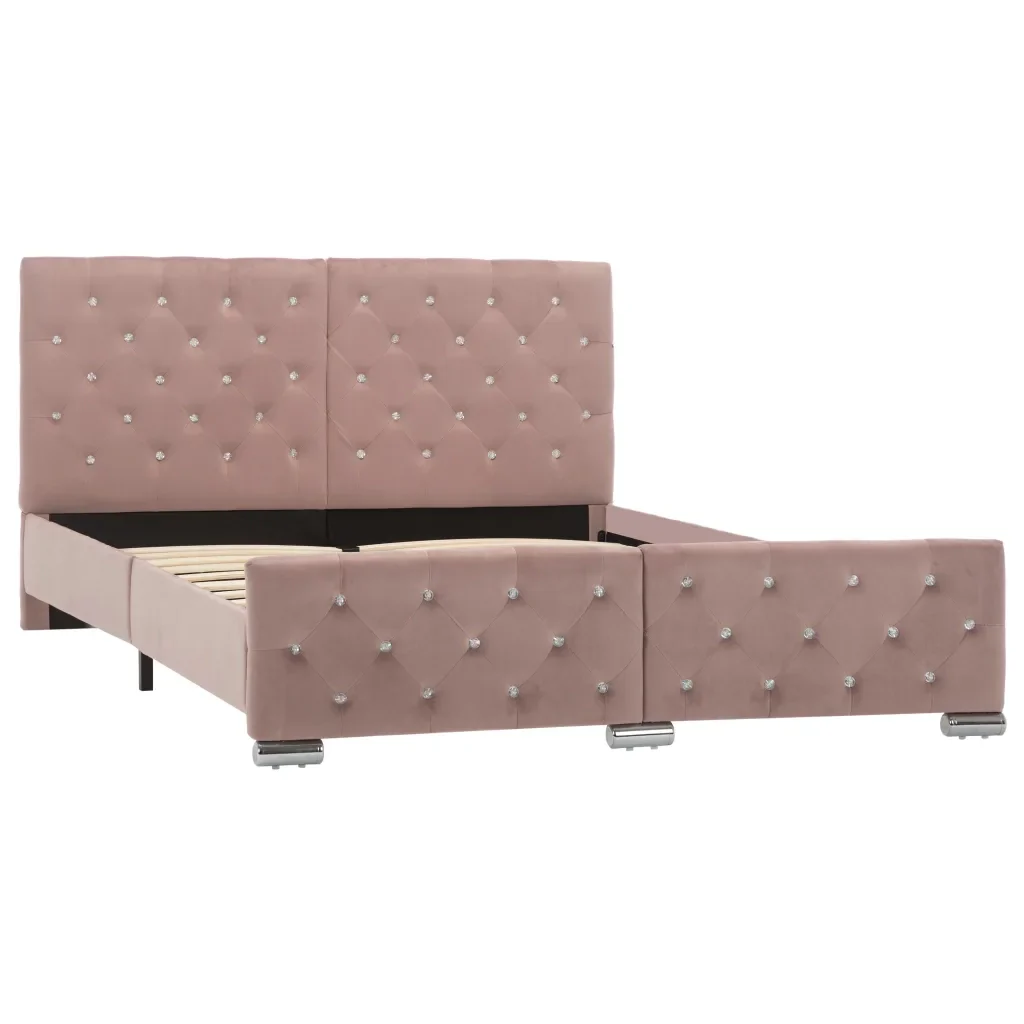 Letto matrimoniale | Letto per adulti | Giroletto Rosa in Velluto 140x200 cm - Image 2