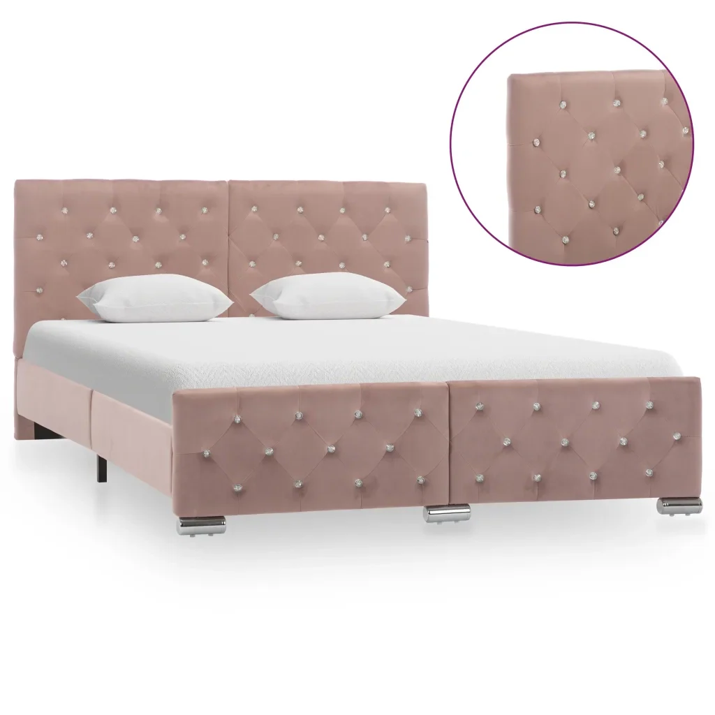 Letto matrimoniale | Letto per adulti | Giroletto Rosa in Velluto 140x200 cm - Image 4