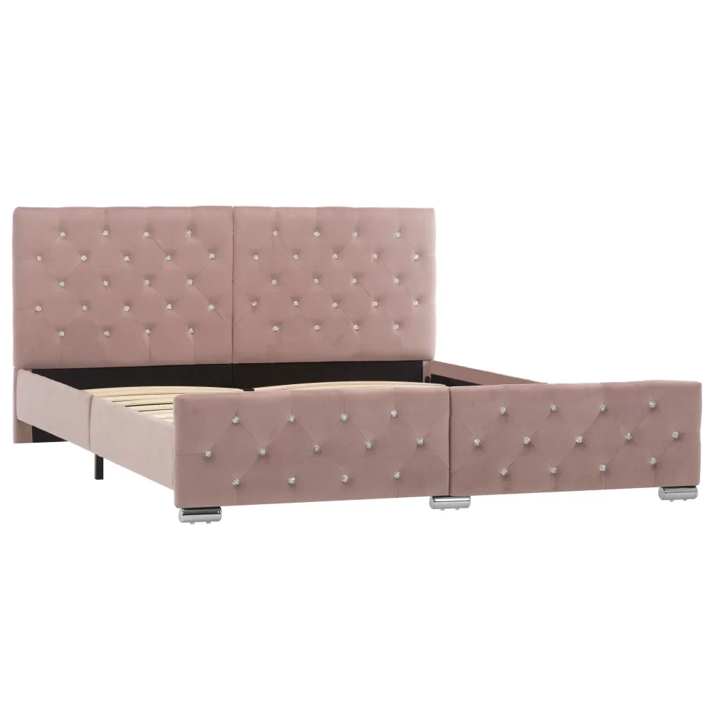 Letto matrimoniale | Letto per adulti | Giroletto Rosa in Velluto 160x200 cm - Image 2