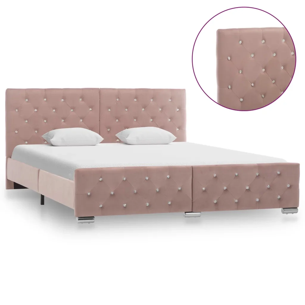 Letto matrimoniale | Letto per adulti | Giroletto Rosa in Velluto 160x200 cm - Image 4