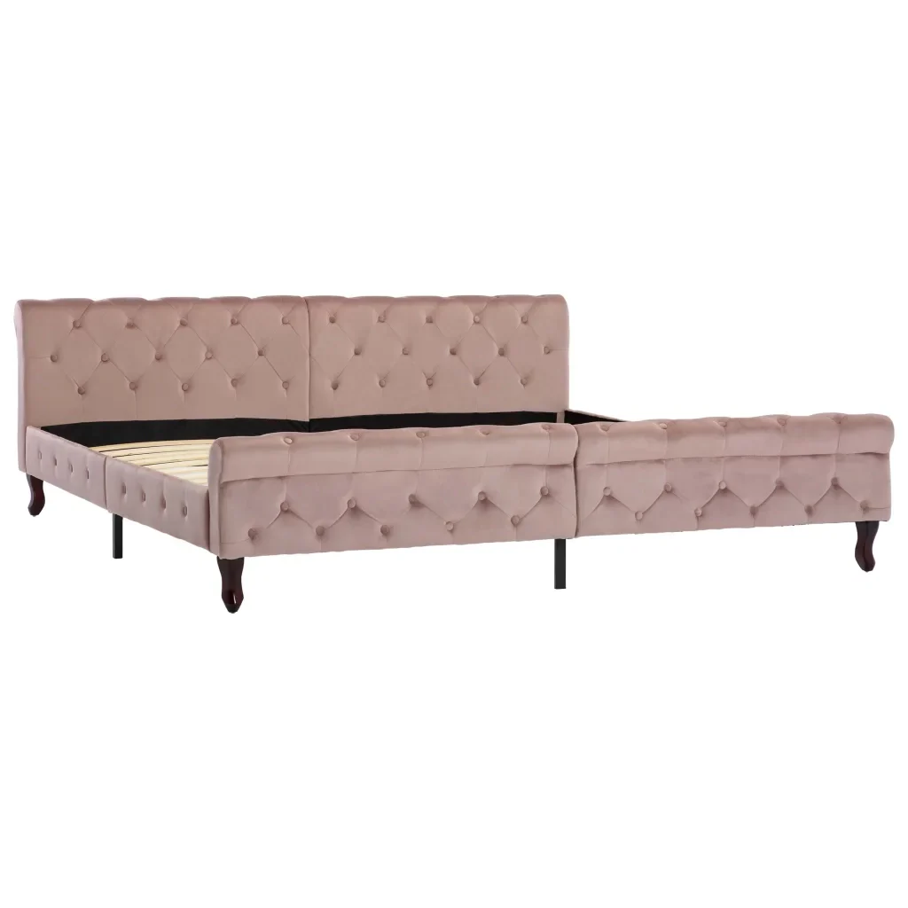Letto matrimoniale | Letto per adulti | Giroletto Rosa in Velluto 200x200 cm - Image 2