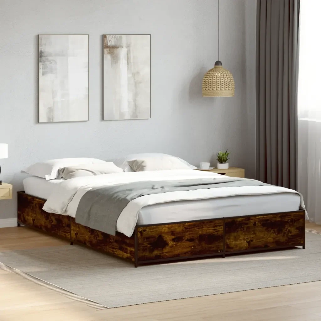 Letto matrimoniale | Letto per adulti | Giroletto Rovere Fumo 120x190 cm in Legno Multistrato Metallo - Image 2