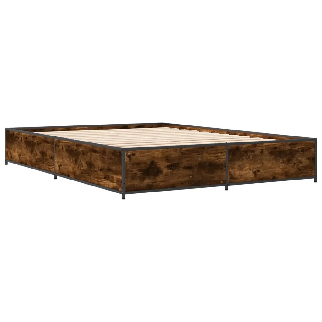 Letto matrimoniale | Letto per adulti | Giroletto Rovere Fumo 120x190 cm in Legno Multistrato Metallo - Image 3