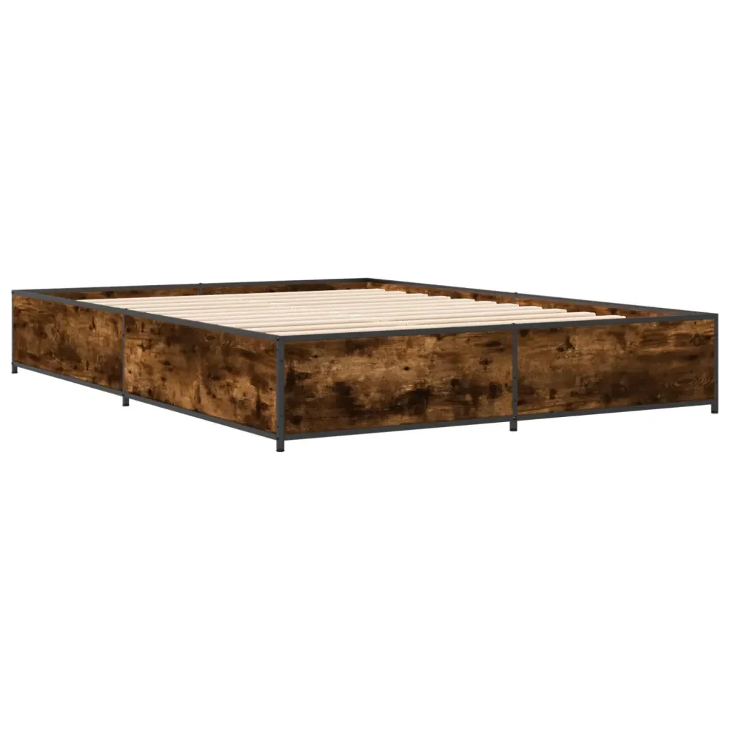 Letto matrimoniale | Letto per adulti | Giroletto Rovere Fumo 120x190 cm in Legno Multistrato Metallo - Image 6
