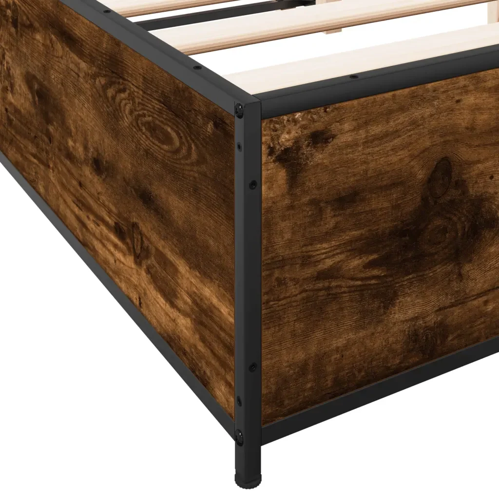 Letto matrimoniale | Letto per adulti | Giroletto Rovere Fumo 120x190 cm in Legno Multistrato Metallo - Image 7