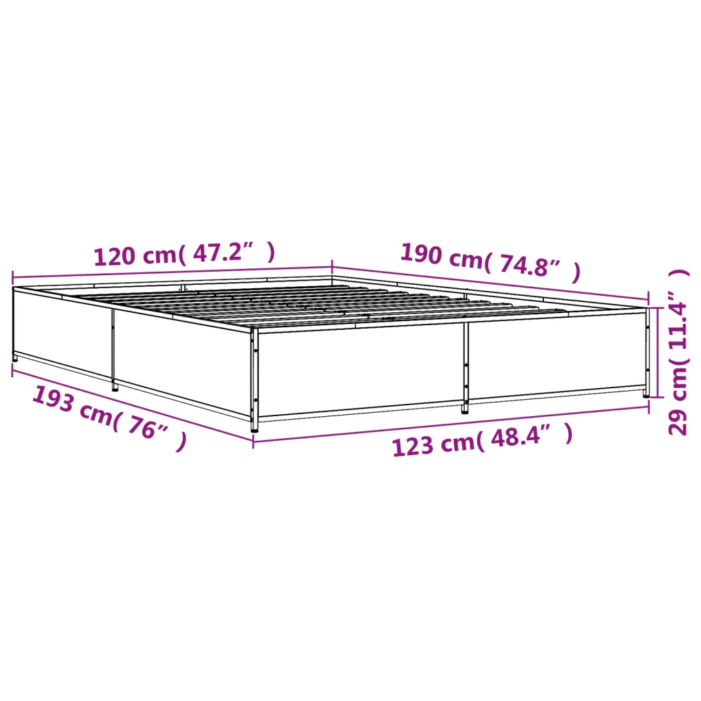 Letto matrimoniale | Letto per adulti | Giroletto Rovere Fumo 120x190 cm in Legno Multistrato Metallo - Image 9