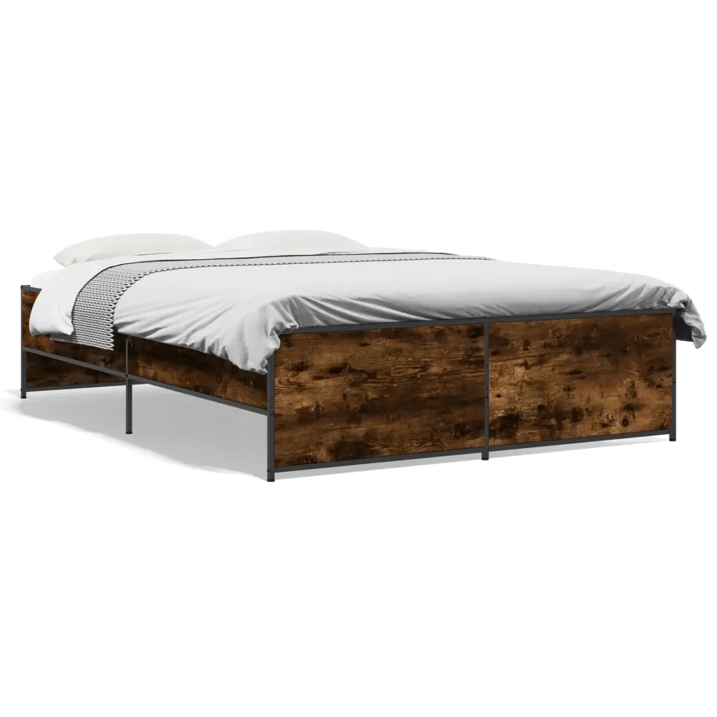 Letto matrimoniale | Letto per adulti | Giroletto Rovere Fumo 120x190 cm in Legno Multistrato Metallo