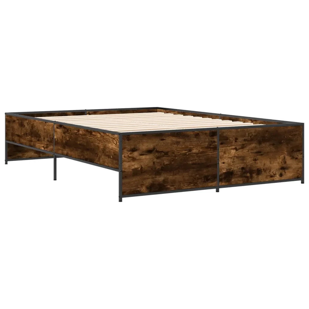 Letto matrimoniale | Letto per adulti | Giroletto Rovere Fumo 120x190 cm in Legno Multistrato Metallo - Image 4