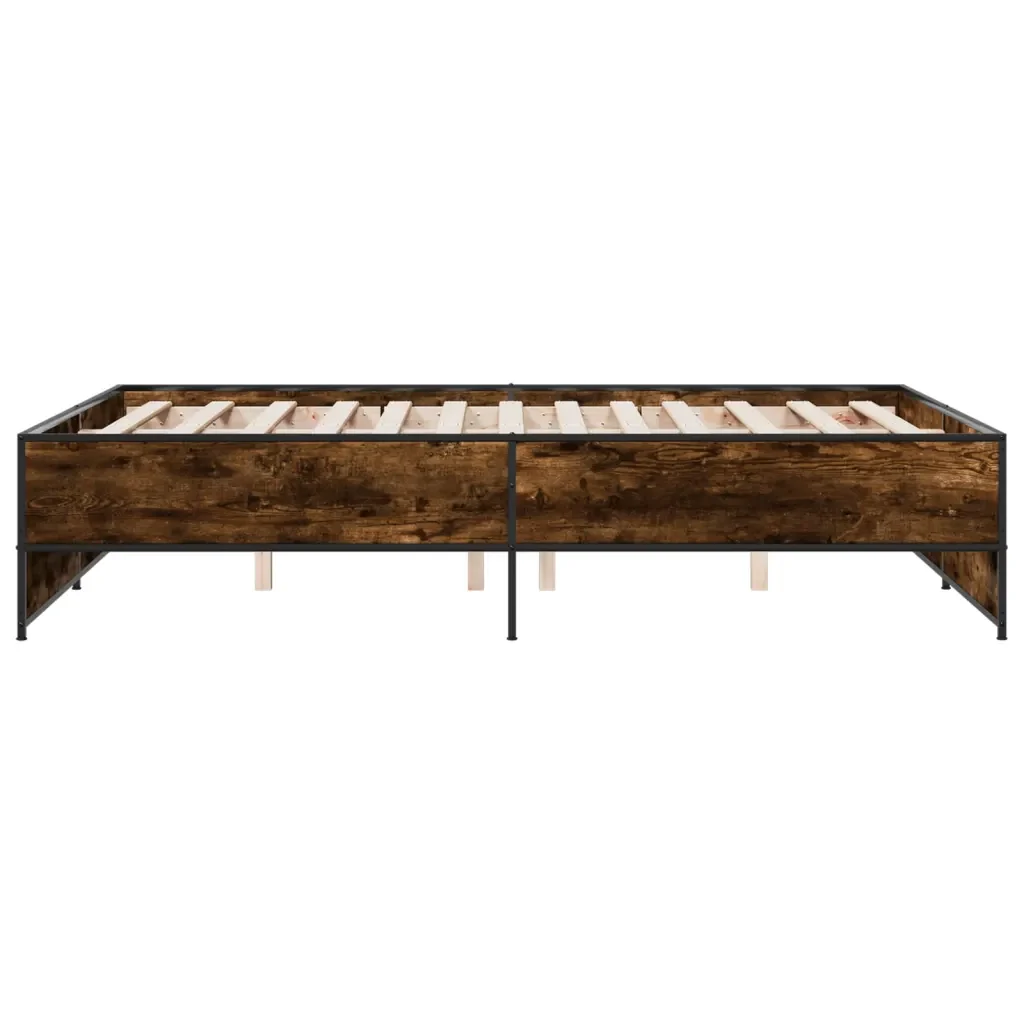 Letto matrimoniale | Letto per adulti | Giroletto Rovere Fumo 120x190 cm in Legno Multistrato Metallo - Image 5