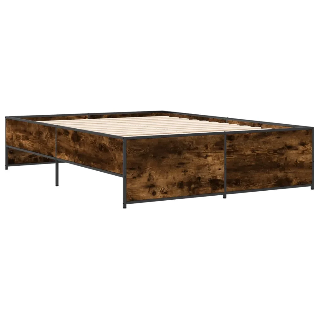 Letto matrimoniale | Letto per adulti | Giroletto Rovere Fumo 120x190 cm in Legno Multistrato Metallo - Image 6