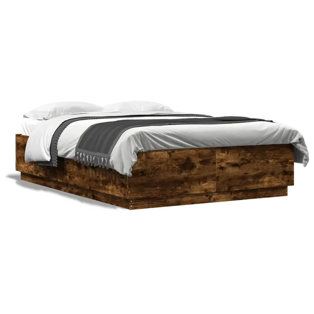 Letto matrimoniale | Letto per adulti | Giroletto Rovere Fumo 120x200 cm in Legno Multistrato