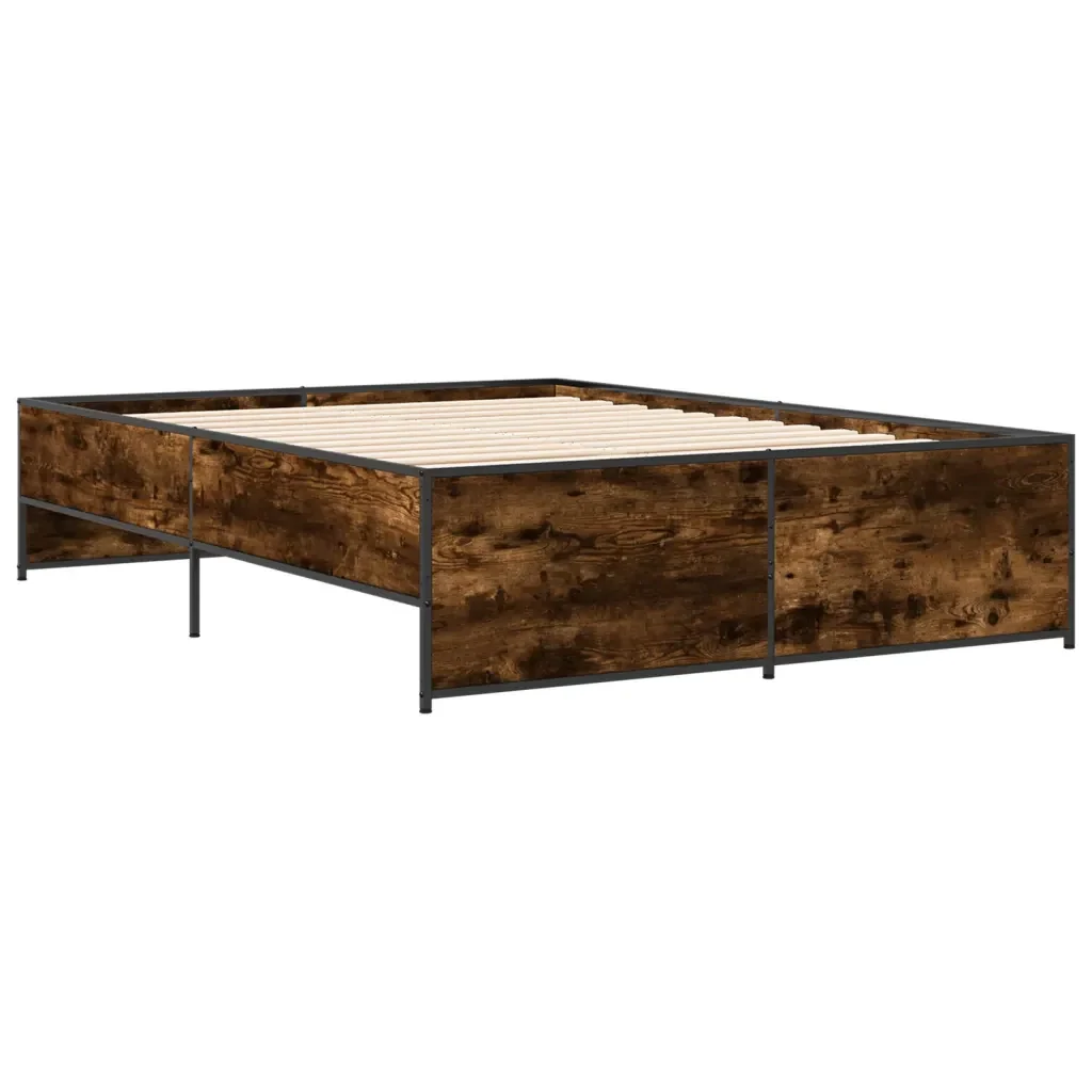 Letto matrimoniale | Letto per adulti | Giroletto Rovere Fumo 120x200 cm in Legno Multistrato Metallo - Image 3