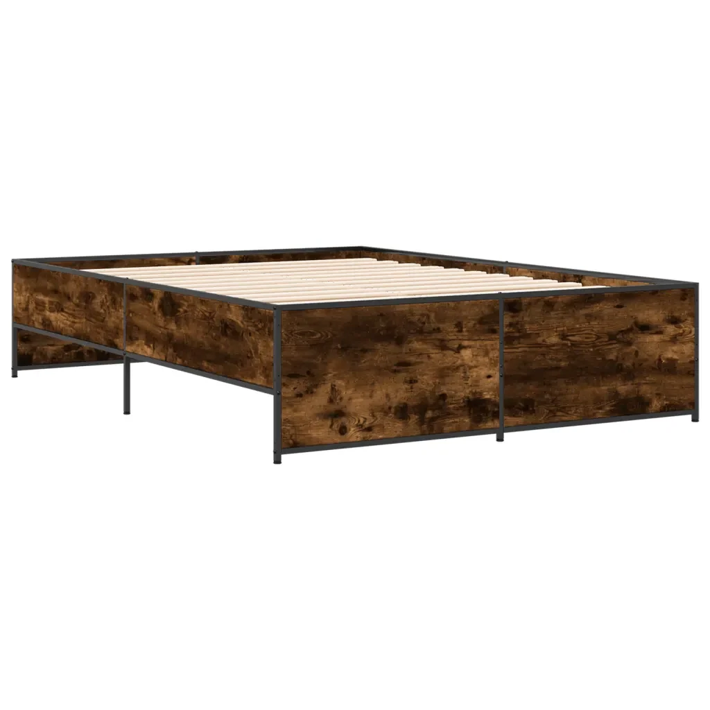 Letto matrimoniale | Letto per adulti | Giroletto Rovere Fumo 120x200 cm in Legno Multistrato Metallo - Image 6